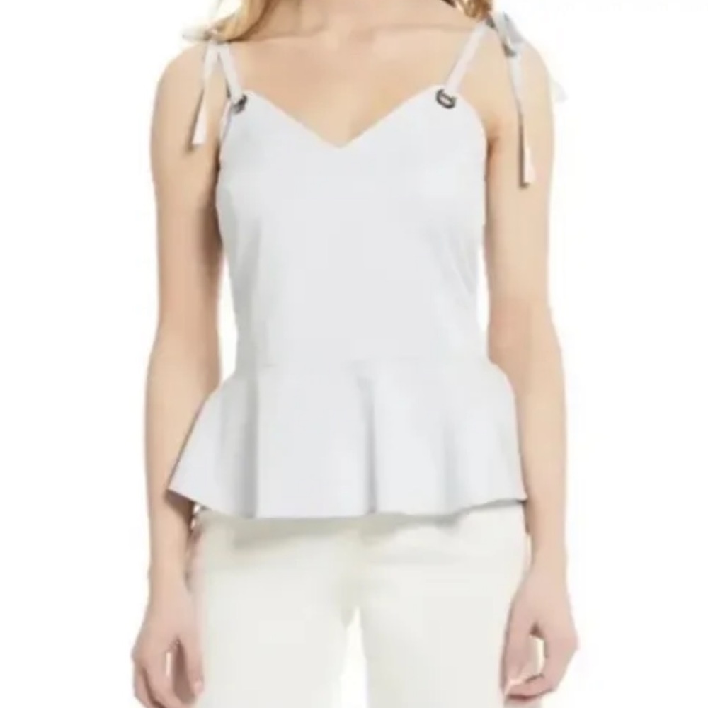 Gianni Bini NWT $89 S Cloud Blue Crystal Peplum Tank Cami Tie Straps And Grommet